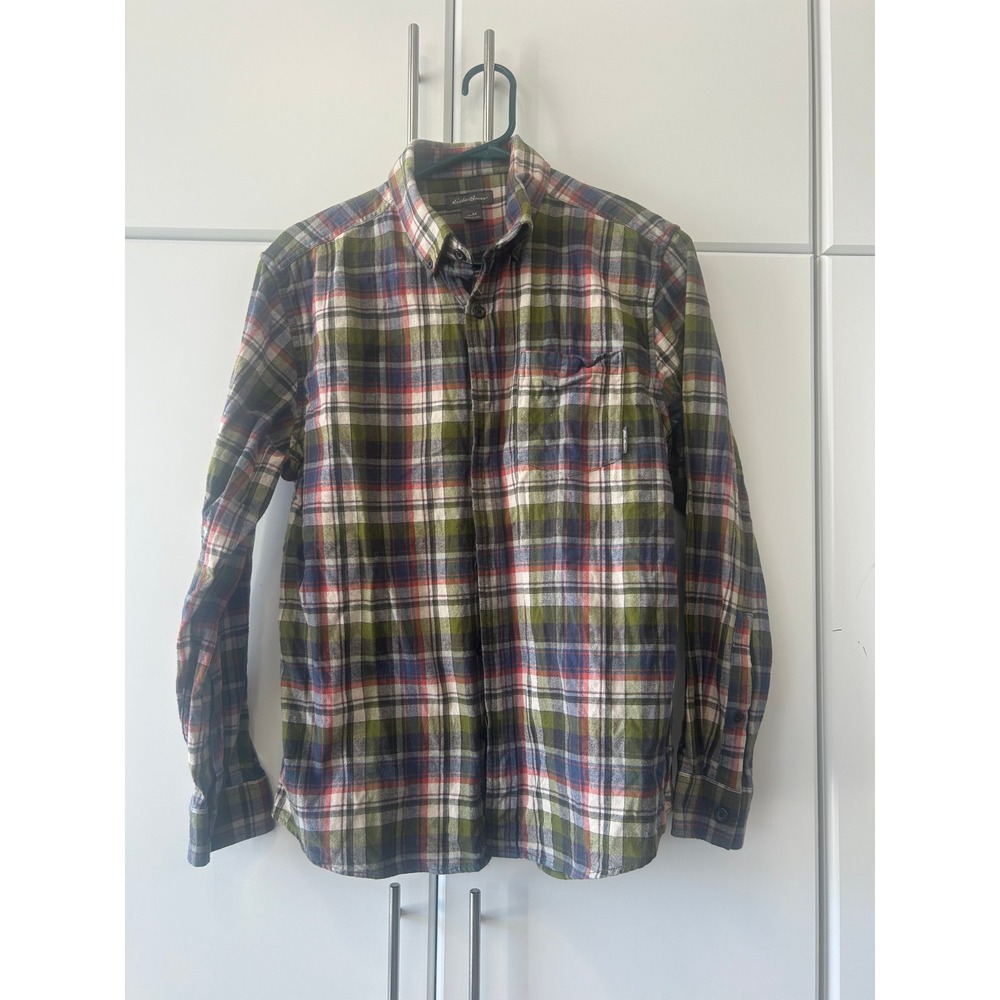Eddie Bauer Mens Plaid Flannel Button‎ Down Shirt Green Blue Red Size M